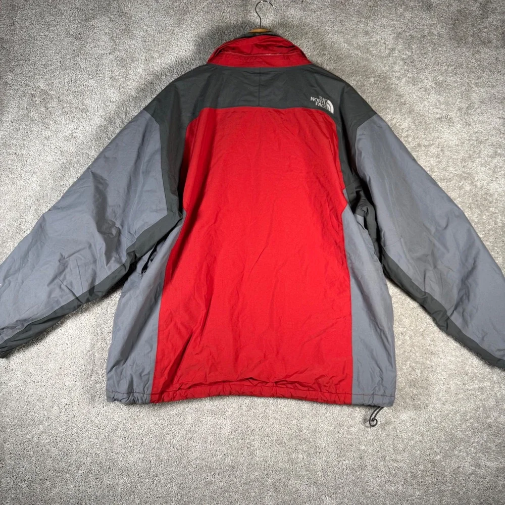 The North Face HyVent Jacket Mens XL Red Grey Zip Hooded Rain Shell Coat READ
